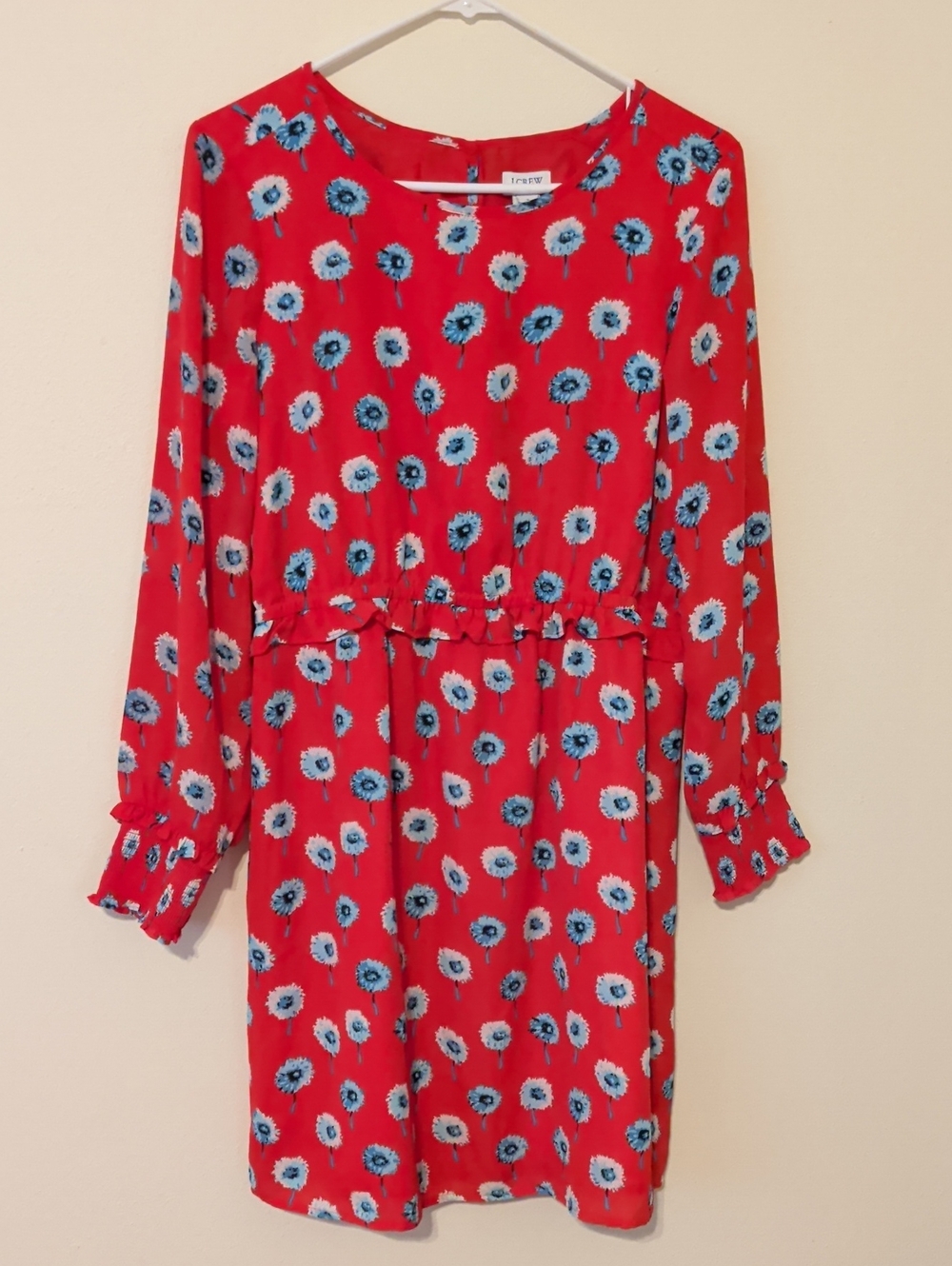 J.Crew Red Floral Dress with Blue Daisy Pattern